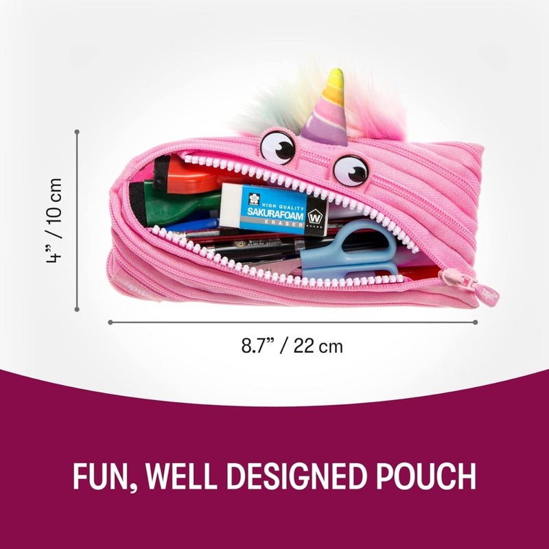ZIPIT Unicorn Pencil Case for Girls, Cute Zipper Pouch for Kids Teens, Stationery Bag for School, Pink - Image 2